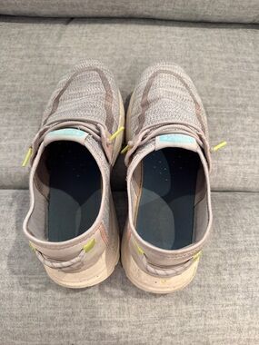 Hey Dude Beige Knit Casual Slip-On Sneakers with Lime Accents